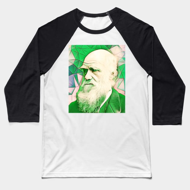 Charles Darwin Green Portrait | Charles Darwin Artwork 7 Baseball T-Shirt by JustLit